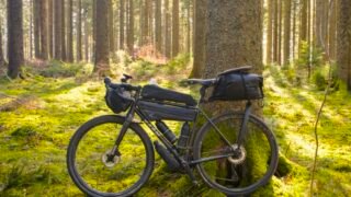 Quel gravel pour bikepacking ? 3 Vélo gravel équipé pour le bikepacking dans une forêt